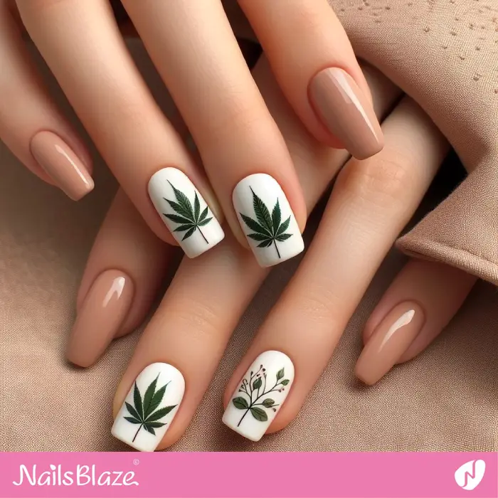 Minimal Pot Leaf Nail Design | Nature-inspired Nails - NB2136